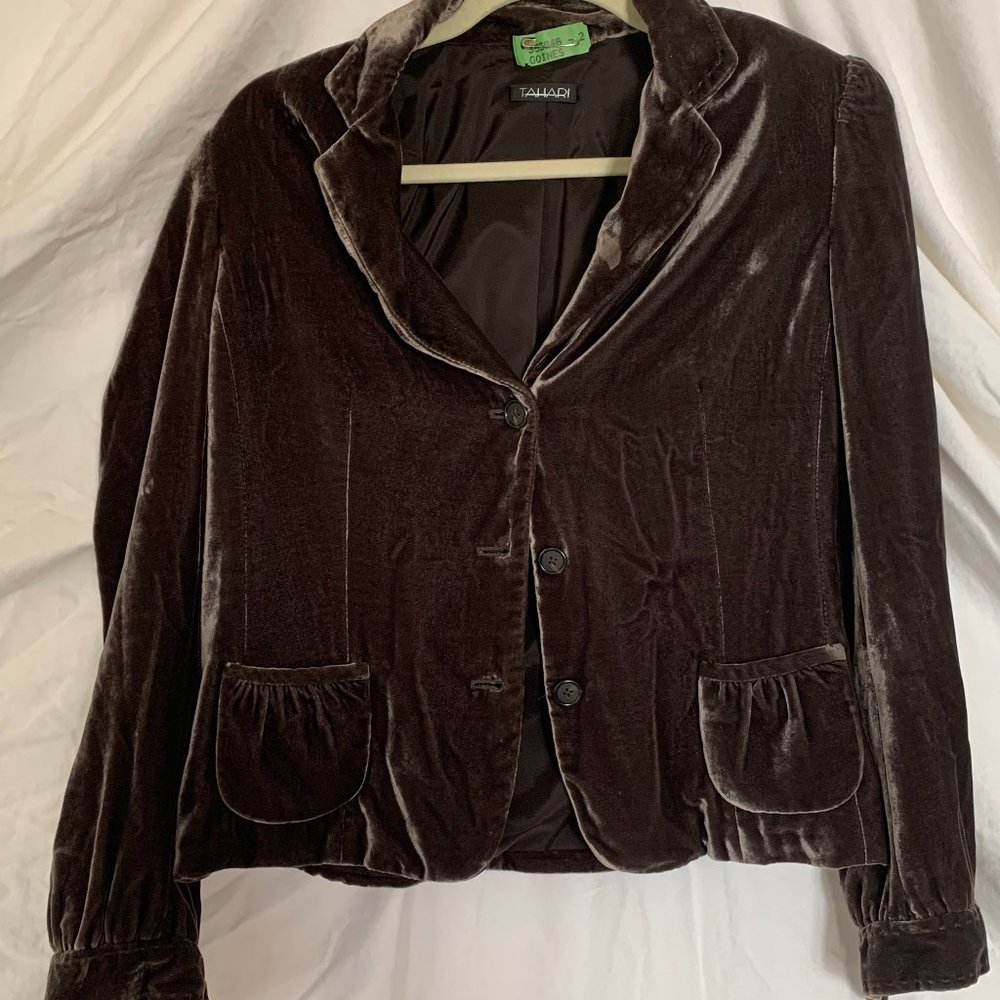 Tahari Chocolate Crushed Velvet Jacket